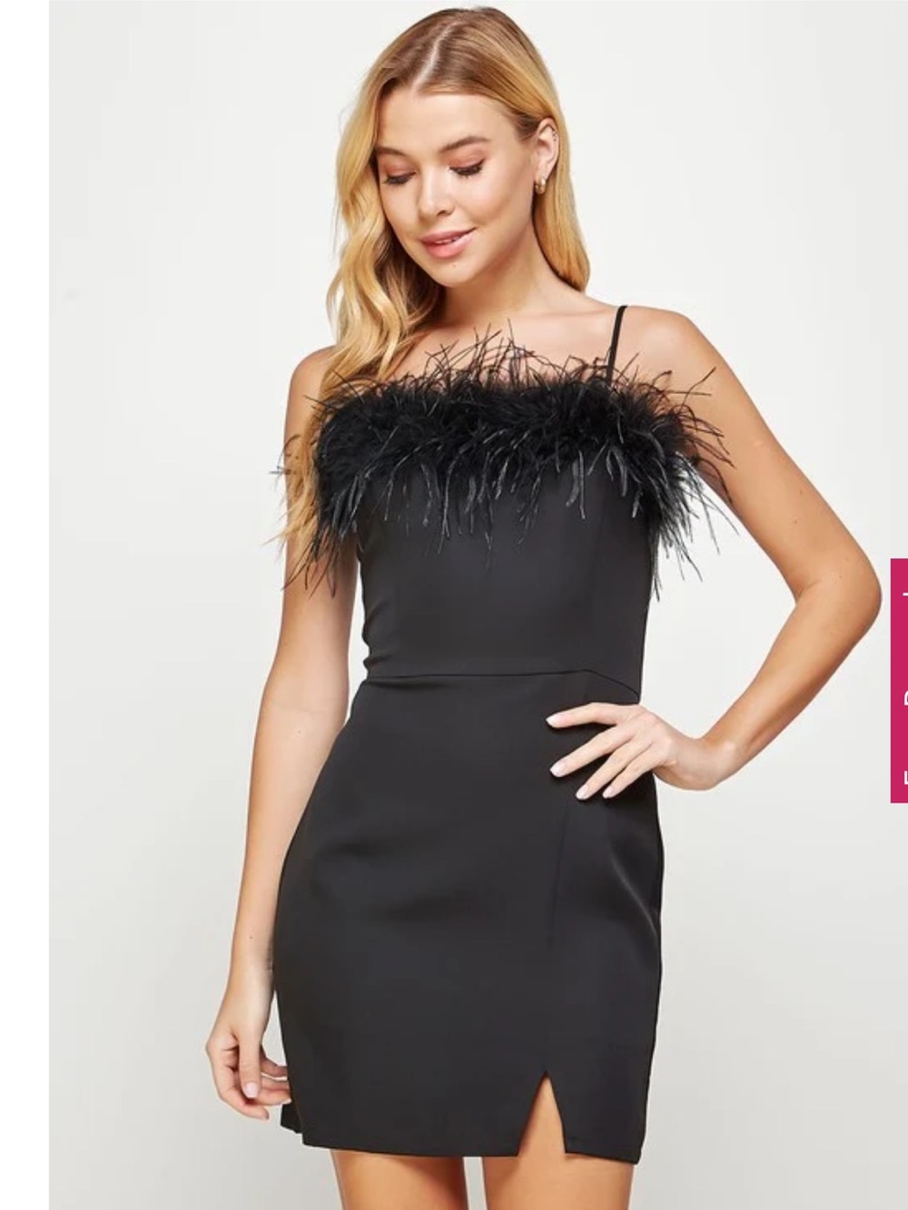 Black Feather-Trim Mini Dress
